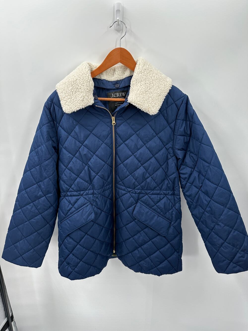 J. CREW Primaloft Quilted sherpa-lined puffer jacket in Navy Blue BM542 // M